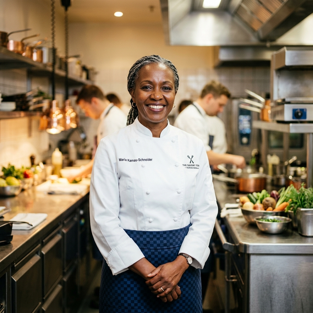 Founder Mrs. Rebecca Najore Möller in her professional kitchen